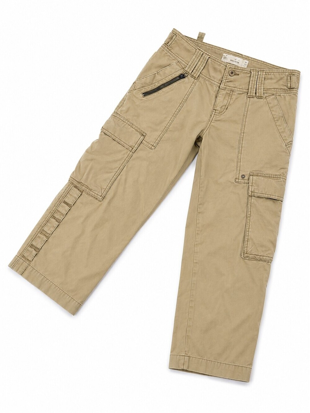 Hollister Vintage Y2K Cargo Pants Size 0 Khaki Utility Wide Leg Multi Pocket